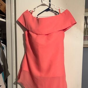 Off-Shoulder Pantsuit Top in Coral Pink